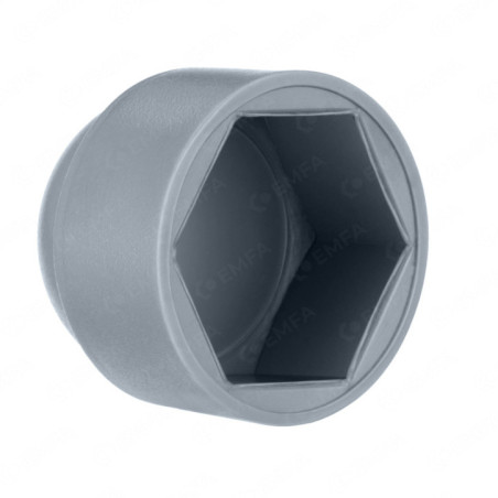 Decorative cap in plastic grey, for tubes and profiles