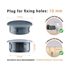 Anthraciteplastic blanking plug 10 mm hole plug with technical dimensions and instructions for correct measurement