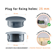 Anthraciteplastic blanking plug 25 mm hole plug with technical dimensions and instructions for correct measurement