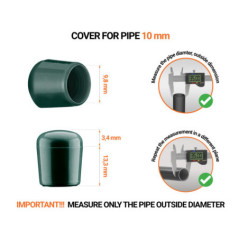 Greenn tube end caps for round tubes outer diameter 10 mm with dimensions and guide for correct measurement