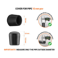 Blackn tube end caps for round tubes outer diameter PVC 10 mm with dimensions and guide for correct measurement