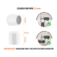 White_x001f_n tube end caps for round tubes outer diameter 12 mm with dimensions and guide for correct measurement