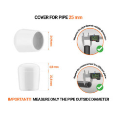 White_x001f_n tube end caps for round tubes outer diameter 25 mm with dimensions and guide for correct measurement