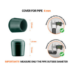 Greenn tube end caps for round tubes outer diameter 4 mm with dimensions and guide for correct measurement