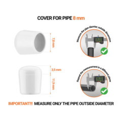 White_x001f_n tube end caps for round tubes outer diameter 8 mm with dimensions and guide for correct measurement