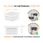 White plastic end cap for square tubes in size 16x16 mm with technical dimensions and instructions for correct measurement
