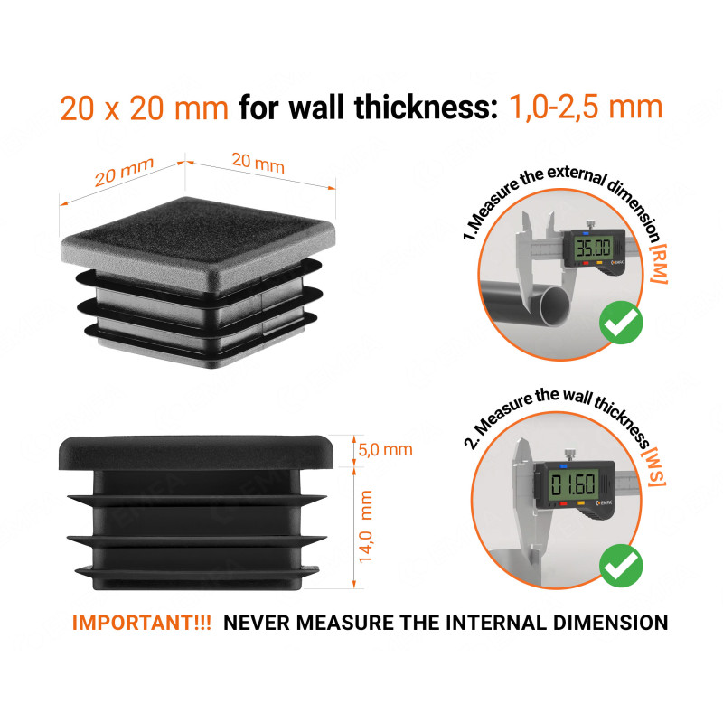 Square end caps for steel box section 20x20 mm Black square end cap ...