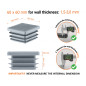 Grey plastic end cap for square tubes in size 60x60 mm with technical dimensions and instructions for correct measurement