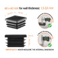 Quadratstopfen 60x60 mm Schwarz Black plastic end cap for square tubes in size 60x60 mm with technical dimensions and instructions for correct measurement
