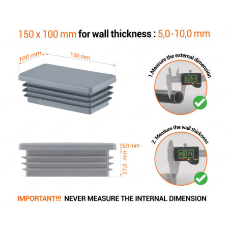 Rectangular end caps for 100x150 mm Grey colour 10 pieces