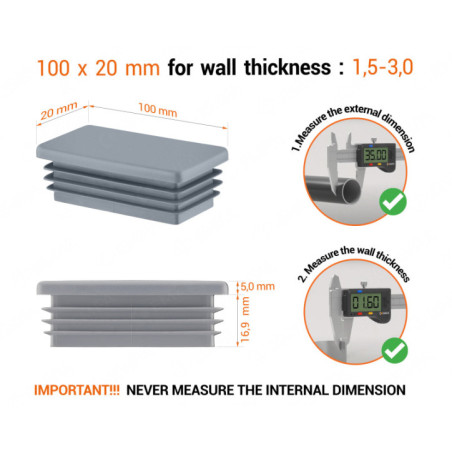 Rectangular end caps for 20x100 mm Grey colour 10 pieces