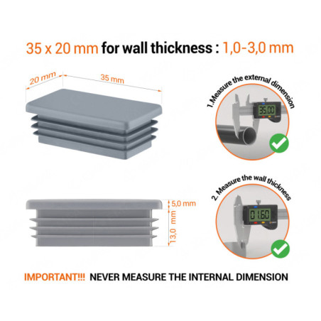 Rectangular end caps for 20x35 mm Grey colour 10 pieces