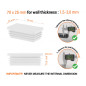White rectangular tube insert for 25x70 mm tube with technical dimensions and guide for correct measurement of the end caps.