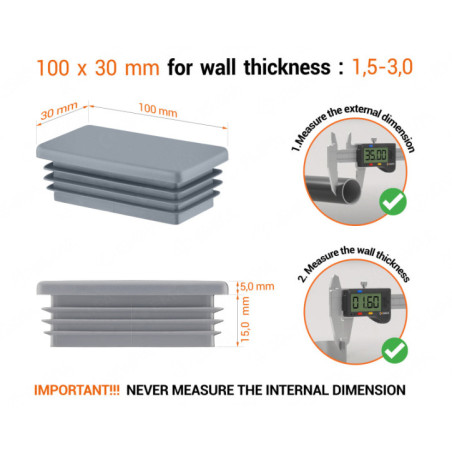 Rectangular end caps for 30x100 mm Grey colour 10 pieces