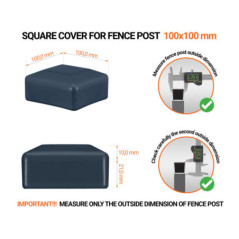 Anthracite plastic caps for square fence posts. Plastic end cap for 100x100 mm posts. Dimensions chart