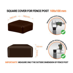 Brown plastic caps for square fence posts. Plastic end cap for 100x100 mm posts. Dimensions chart .