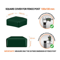 Green plastic caps for square fence posts. Plastic end cap for 100x100 mm posts. Dimensions chart .