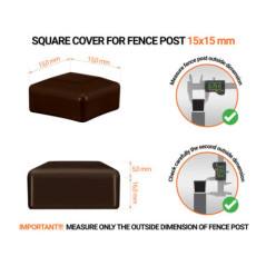 Brown plastic caps for square fence posts. Plastic end cap for 15x15 mm posts. Dimensions chart .