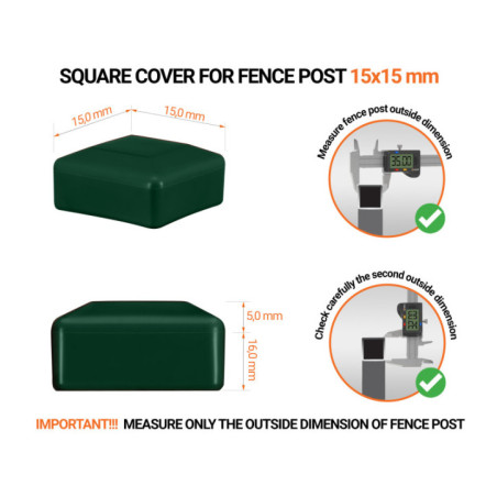 Fence post cap 15x15 mm Green 10 pieces