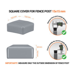 Grey plastic caps for square fence posts. Plastic end cap for 15x15 mm posts. Dimensions chart .