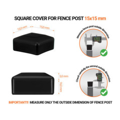 Black plastic caps for square fence posts. Plastic end cap for 15x15 mm posts. Dimensions chart .