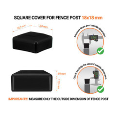 Black plastic caps for square fence posts. Plastic end cap for 18x18 mm posts. Dimensions chart .