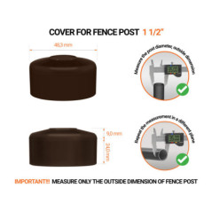 Brown plastic caps for round fence posts. Plastic cap for 1 1/2" fence post. Dimensions chart .