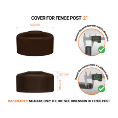 Brown plastic caps for round fence posts. Plastic cap for 2" fence post. Dimensions chart .