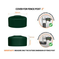 Green plastic caps for round fence posts. Plastic cap for 2" fence post. Dimensions chart .