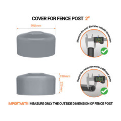 Grey plastic caps for round fence posts. Plastic cap for 2" fence post. Dimensions chart .