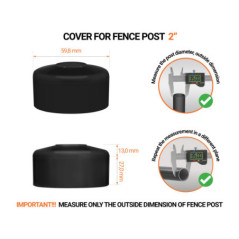 Black plastic caps for round fence posts. Plastic cap for 2" fence post. Dimensions chart .