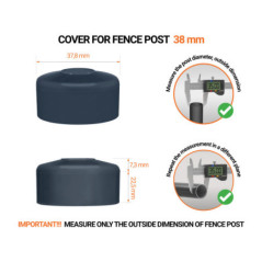 Anthracite plastic caps for round fence posts. Plastic cap for 38 mm fence post. Dimensions chart .