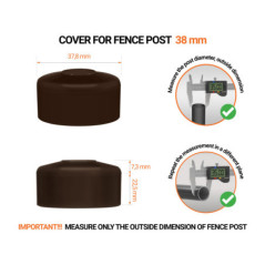 Brown plastic caps for round fence posts. Plastic cap for 38 mm fence post. Dimensions chart .