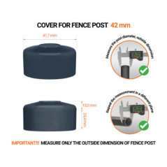 Anthracite plastic caps for round fence posts. Plastic cap for 42 mm fence post. Dimensions chart .