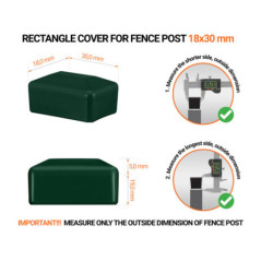 Green plastic caps for rectangular fence posts. Plastic cap for pole for 18x30 mm fence post. Dimensions chart .