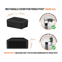 Black plastic caps for rectangular fence posts. Plastic cap for pole for 18x30 mm fence post. Dimensions chart .