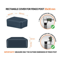 Anthracite plastic caps for rectangular fence posts. Plastic cap for pole for 20x30 mm fence post. Dimensions chart .