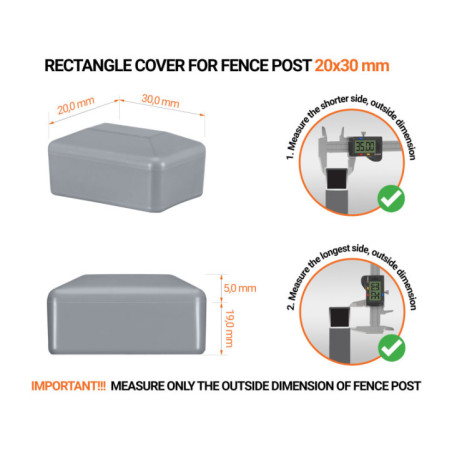 Plastic cap 20x30 mm in Grey colour for rectangular fence posts. 10 pieces