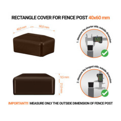 Brown plastic caps for rectangular fence posts. Plastic cap for pole for 40x60 mm fence post. Dimensions chart .