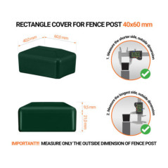 Green plastic caps for rectangular fence posts. Plastic cap for pole for 40x60 mm fence post. Dimensions chart .