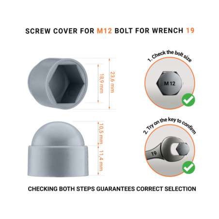 Acorn nut caps M12 key 19. Bolt caps in Grey colour 10 pieces