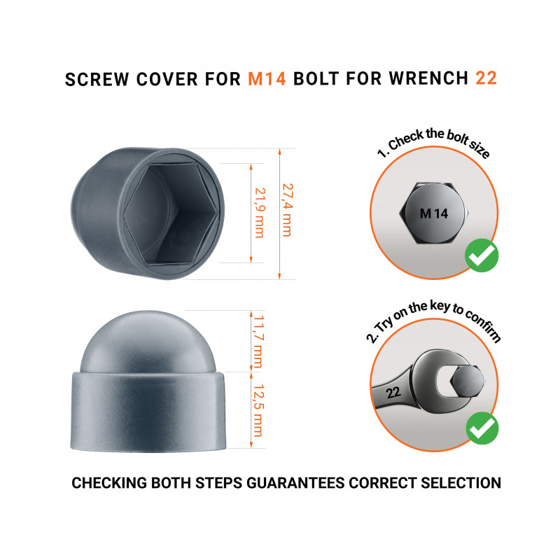 Key 22 Acorn nut cap M14 key 22 Anthracite 10 year guarantee!