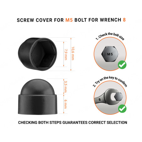 Acorn nut caps M5 key 8. Bolt caps in Black colour Plastic cap nut for M5 screw