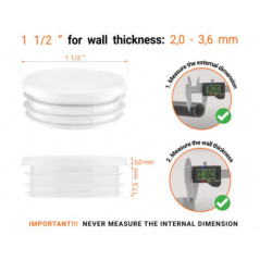 White round plastic end caps for 1 1/2" tube with technical dimensions .