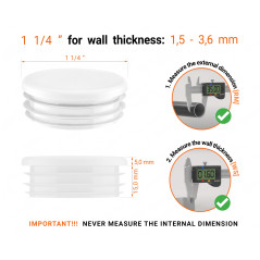 White round plastic end caps for 1 1/4" tube with technical dimensions .