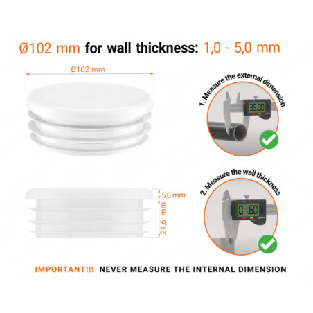 Round plastic tube inserts 102 mm in White colour 10 pieces