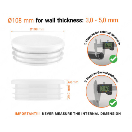 Round plastic tube inserts 108 mm in White colour 10 pieces