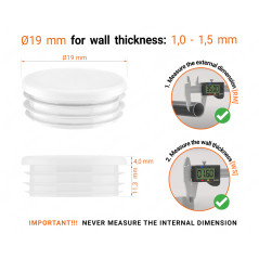 White_x001f_ round plastic end caps for 19 mm tube with technical dimensions .