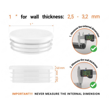 Round plastic tube inserts 1"  in White colour 10 pieces