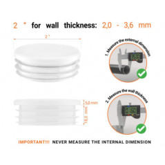 White round plastic end caps for 2"  tube with technical dimensions .